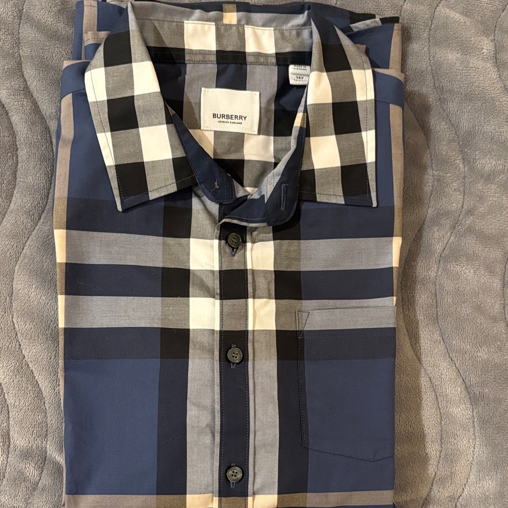 Burberry Kids Blue and Beige Checkered Shirt